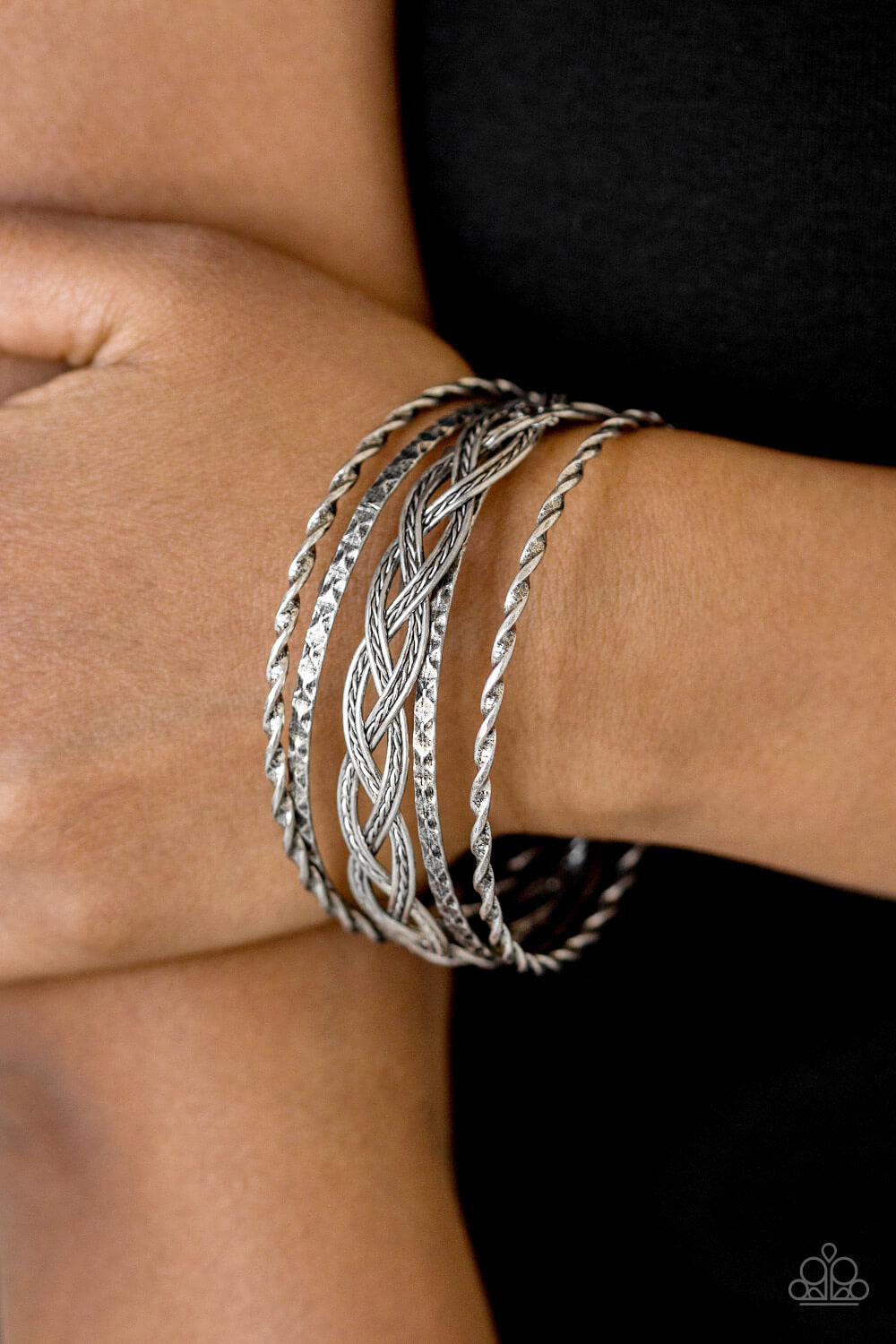 Straight Street - Silver Braided Bangle Bracelet Set - Princess Glam Shop