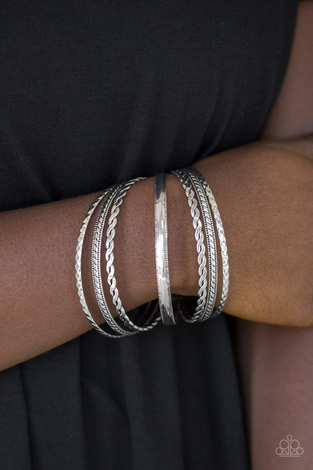 Rattle and Roll - Silver Bangle Bracelet Set - Princess Glam Shop