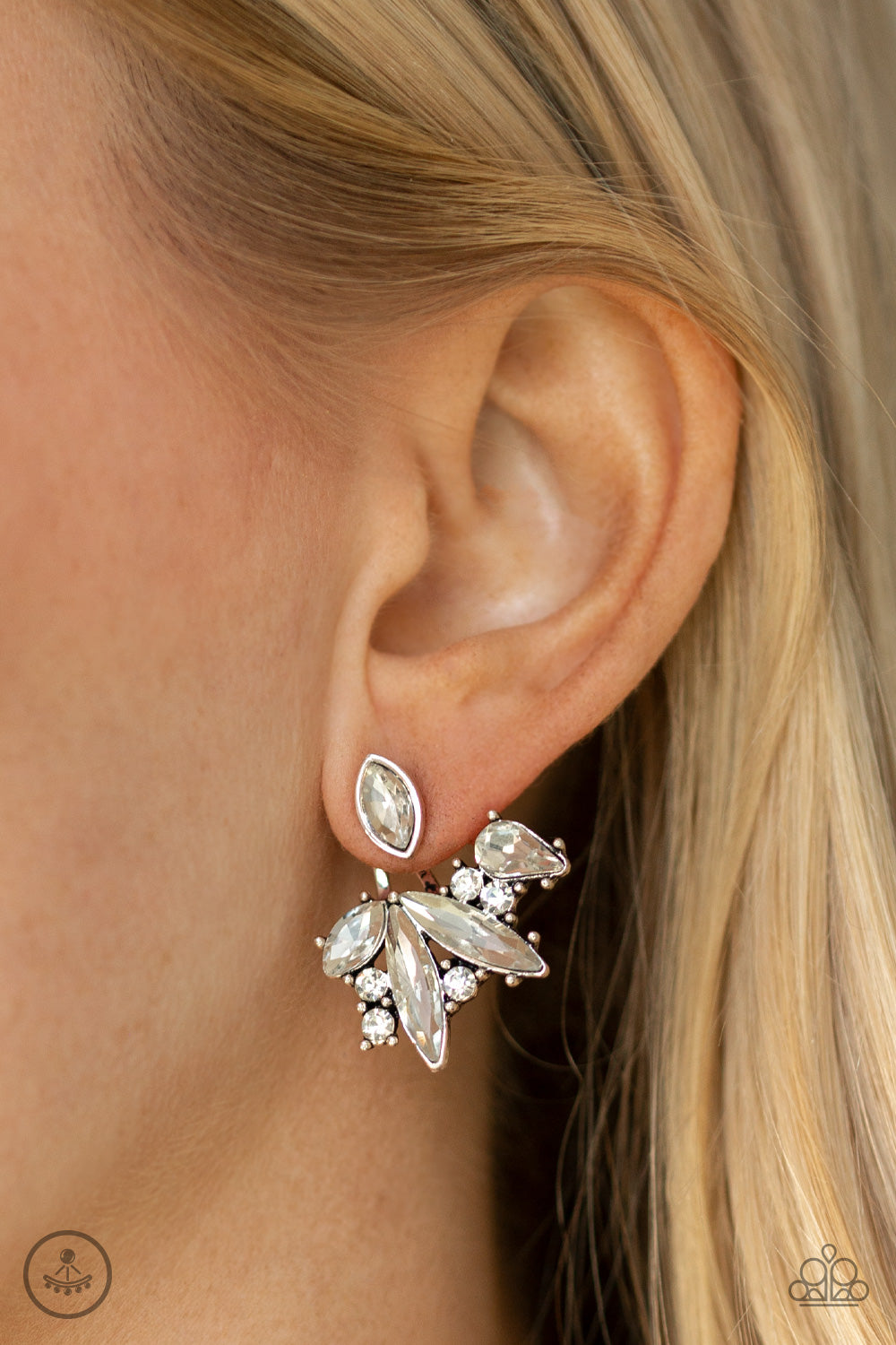 Deco Dynamite - White Double Back Earrings - Princess Glam Shop
