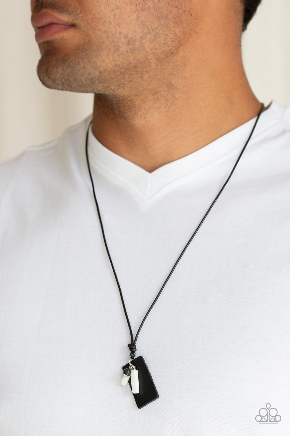 Explorer Edge - White Stone Black Leather Necklace - Princess Glam Shop