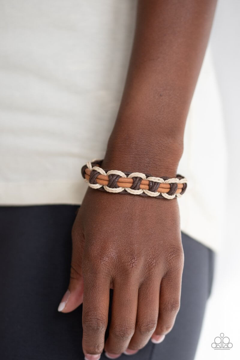 Don't WEAVE Me Hanging - Brown & White Bracelet - Princess Glam Shop