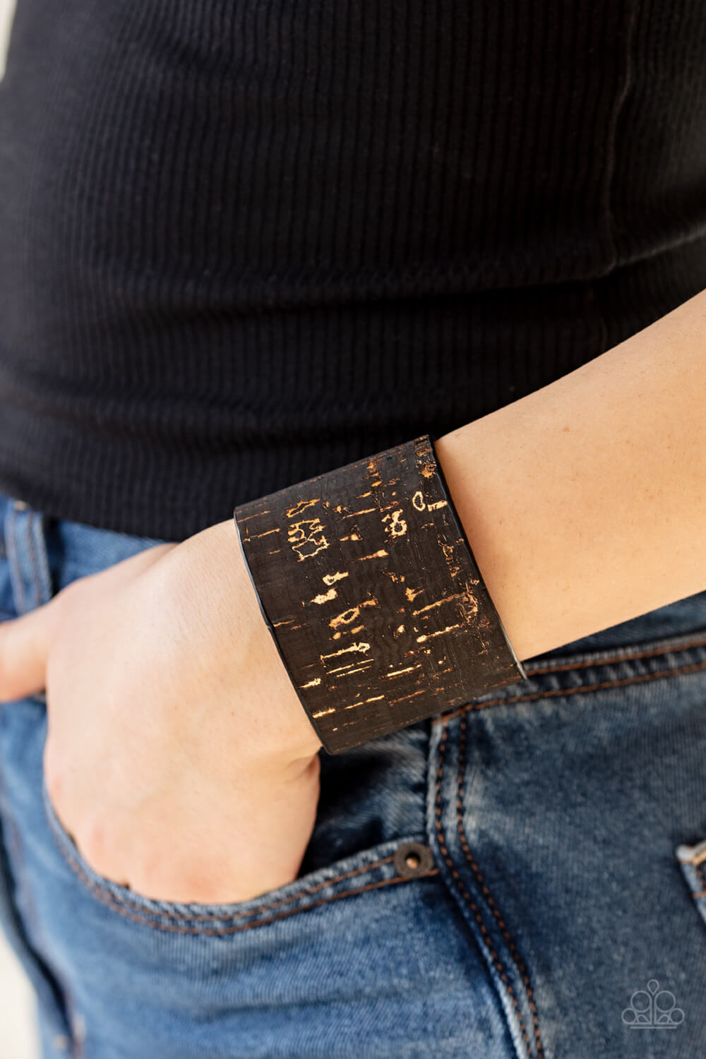 Up To Scratch - Black & Gold Cork Cuff Bracelet - Princess Glam Shop