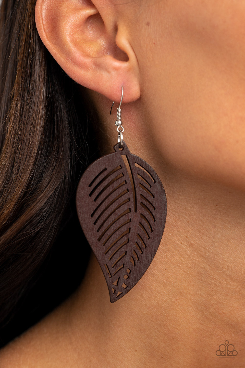 Tropical Foliage - Brown Wood Earrings - Princess Glam Shop