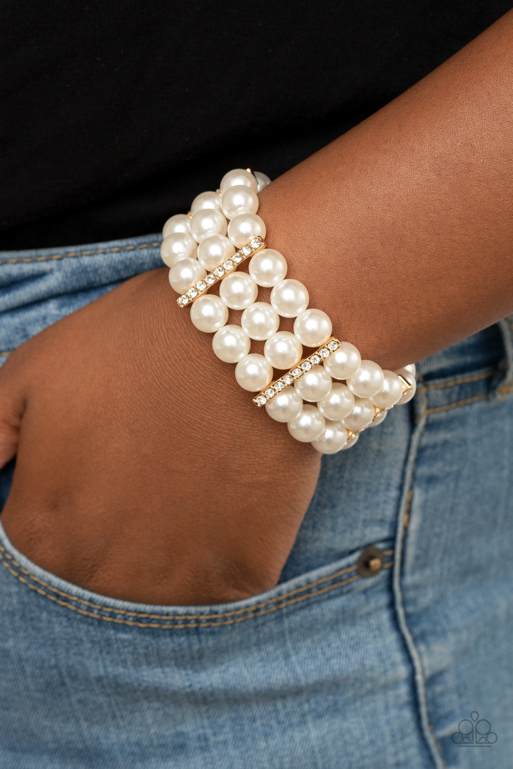 Modern Day Majesty - Gold White Pearl Bracelet - Princess Glam Shop