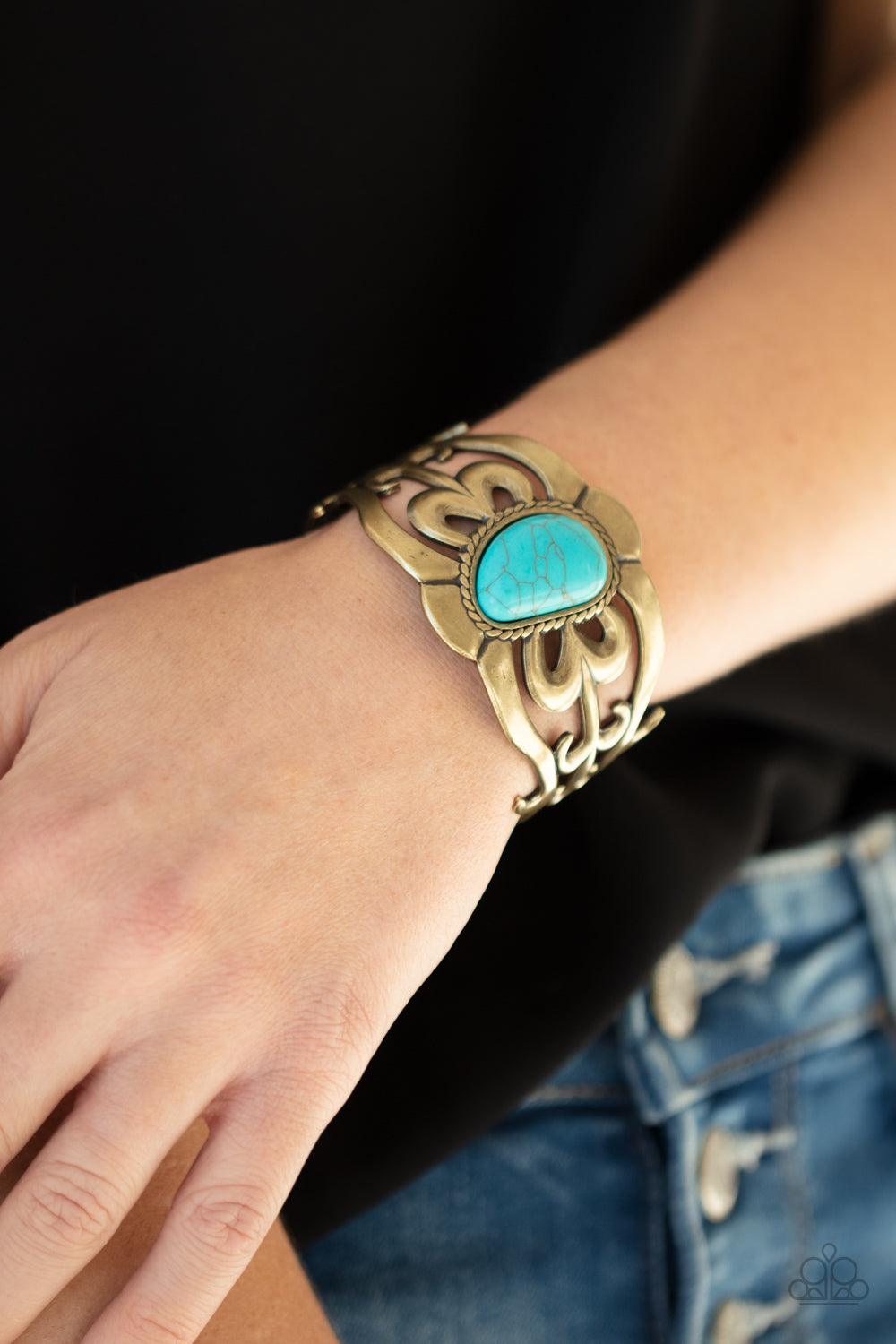 The MESAS are Calling - Brass & Blue Stone Cuff Bracelet - Princess Glam Shop