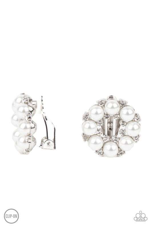 Roundabout Ritz - White Pearl Clip-On Earrings - Princess Glam Shop