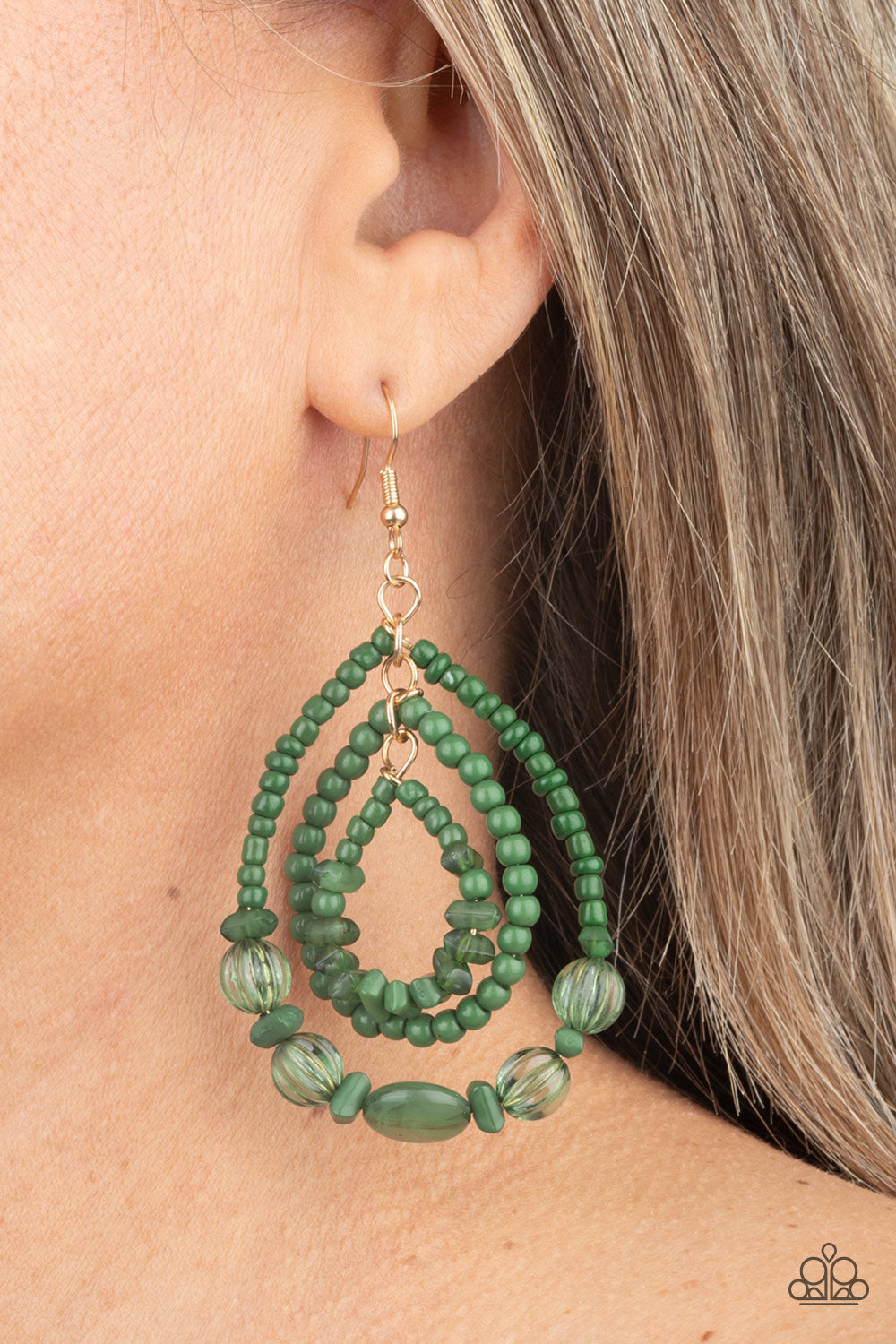 Prana Party - Green Seed Bead & Gold Earrings - Princess Glam Shop