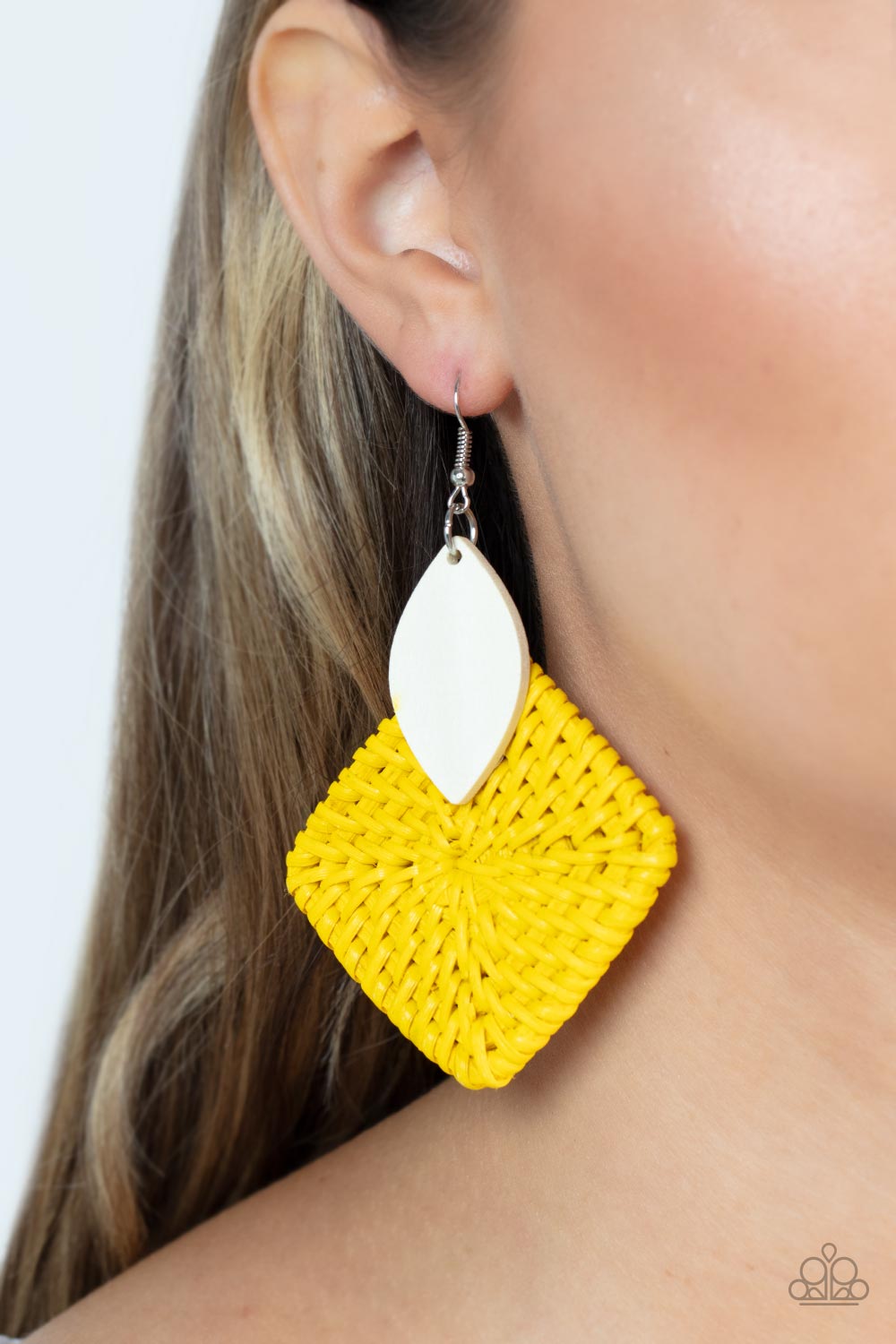 Sabbatical WEAVE - Yellow & White Wood Earrings - Princess Glam Shop