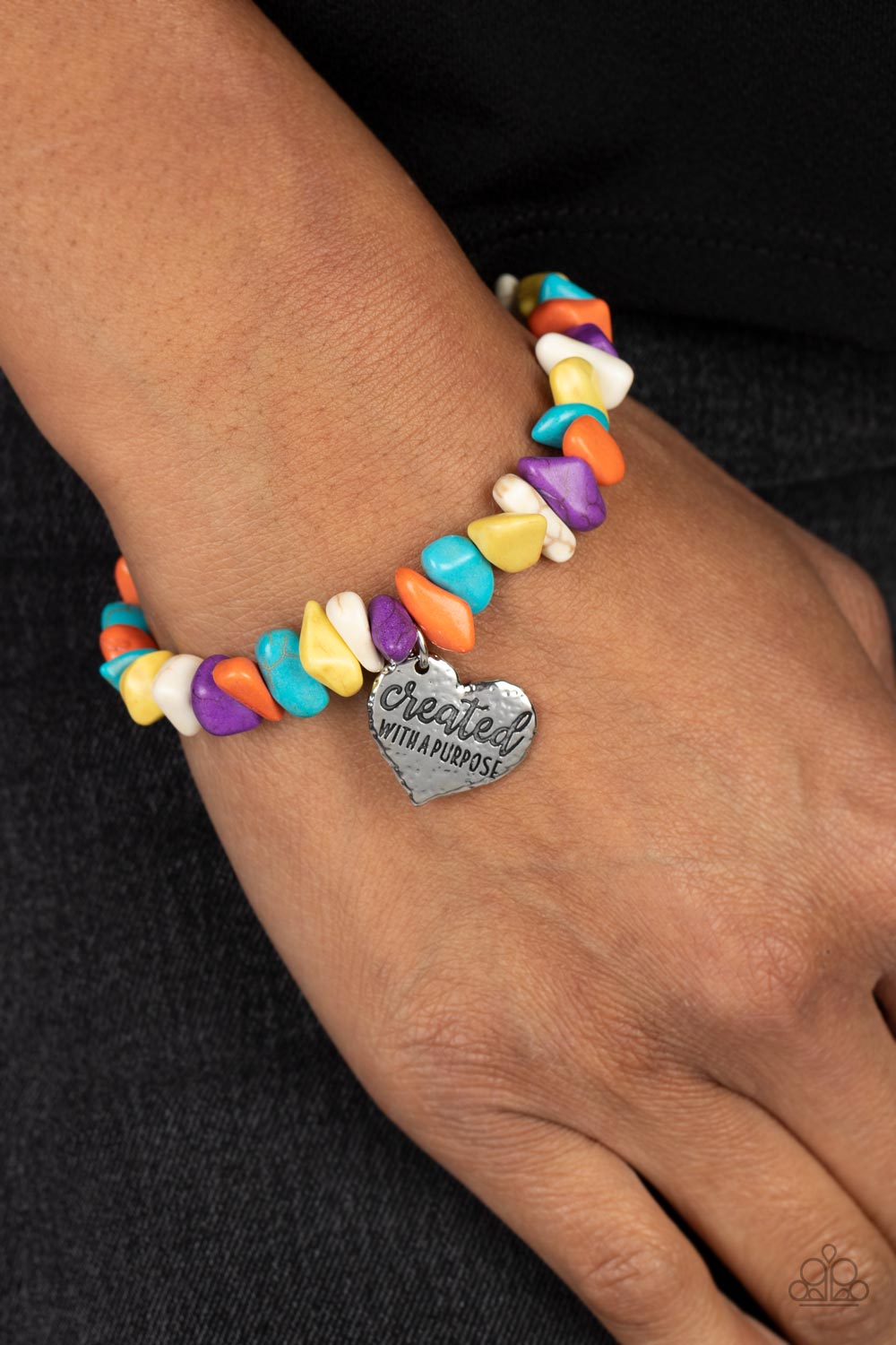 Stony-Hearted - Multi Orange, Blue, Yellow, Purple & White Bracelet - Princess Glam Shop