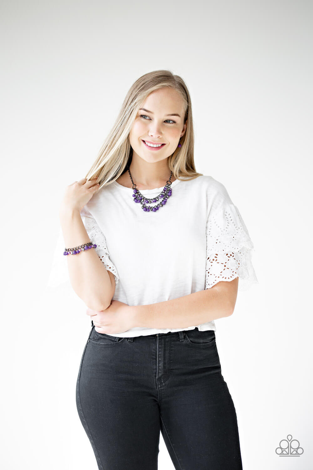 Watch Me Now Purple & Black Gunmetal Necklace Set & Bracelet Combo - Princess Glam Shop