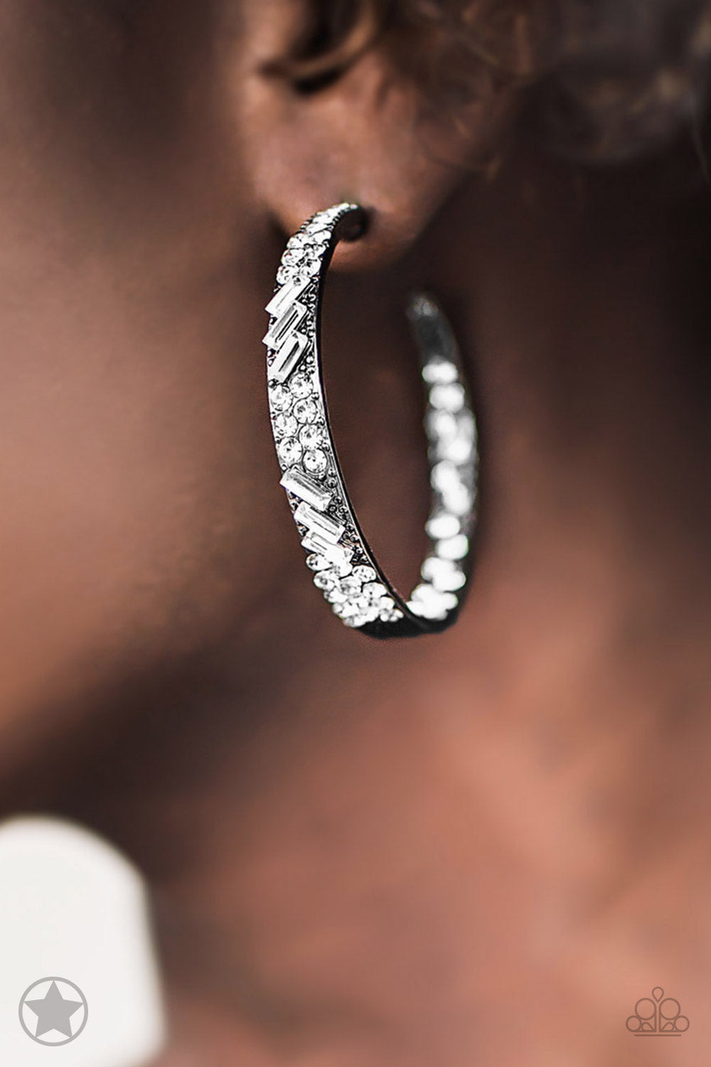 GLITZY By Association Gunmetal/White Hoop Earrings - Princess Glam Shop
