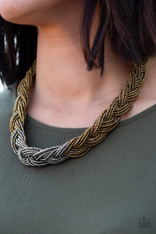 Brazilian Brilliance - Multi Brass & Silver Seed Bead Braided Necklace Set