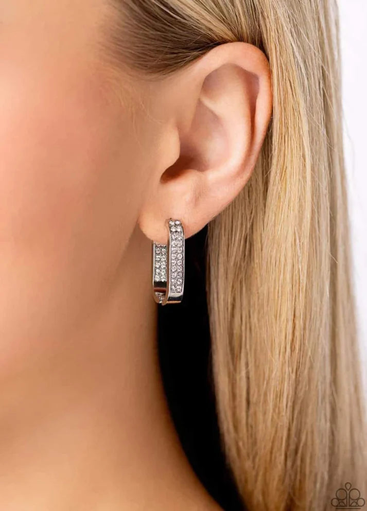 Sinuous Silhouettes - White Hoop Hinge Earrings