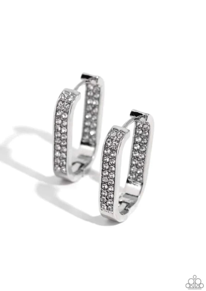 Sinuous Silhouettes - White Hoop Hinge Earrings