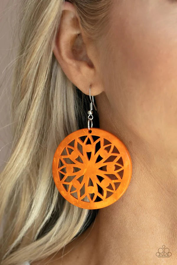 Ocean Canopy - Orange Wood Earrings