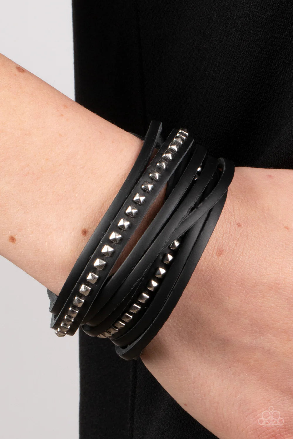 Studded Sensation - Black Wrap Urban Bracelet