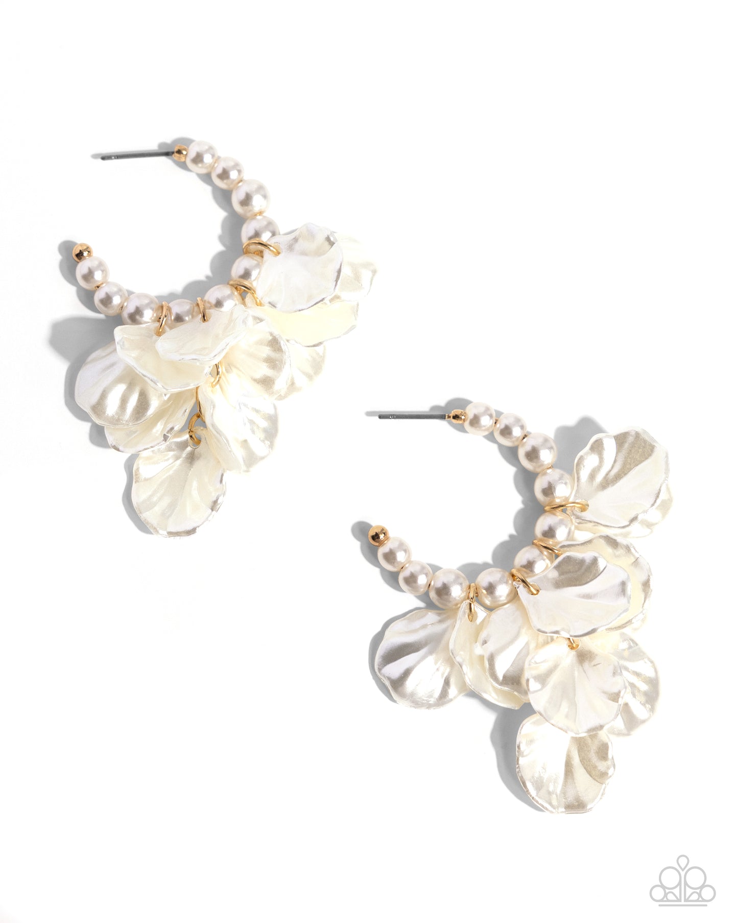 Frilly Feature - Gold & White Hoop Earrings