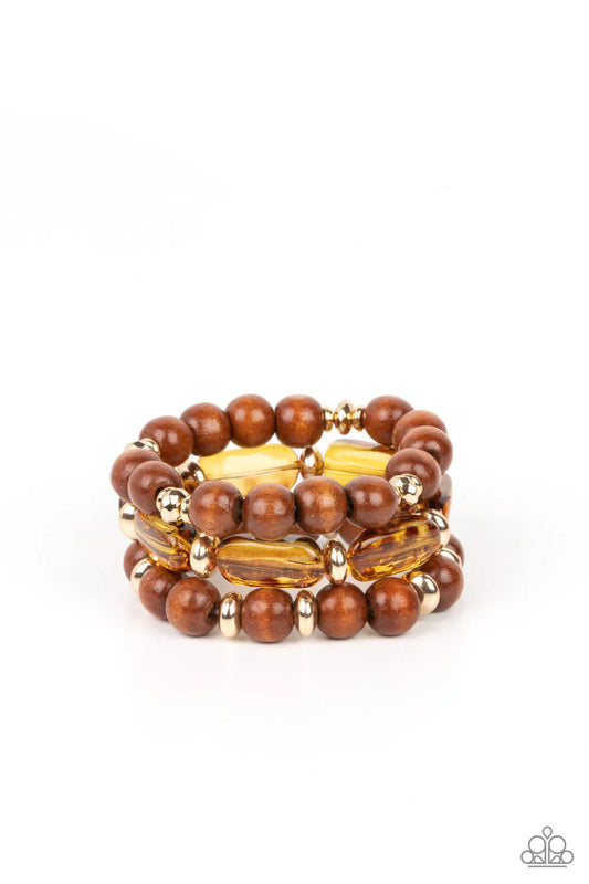 WILD-Mannered - Gold & Brown Wood Bracelet