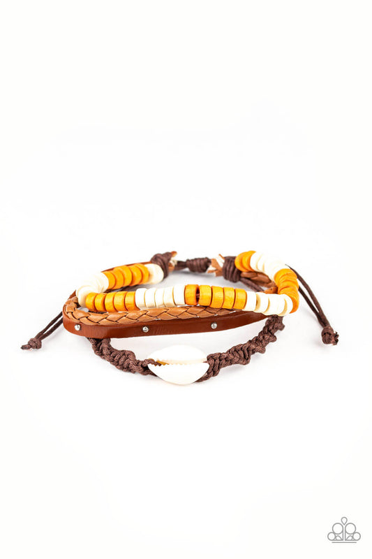Beach Bounty - Orange, White & Brown Wood Bracelet - Princess Glam Shop
