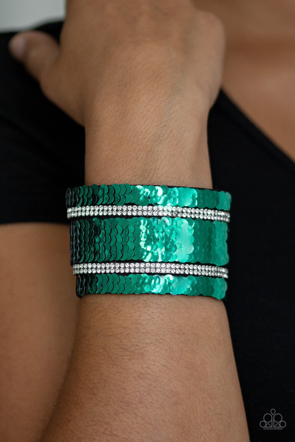 MERMAID Service -Green and Silver Snap Wrap Reversible Bracelet - Princess Glam Shop