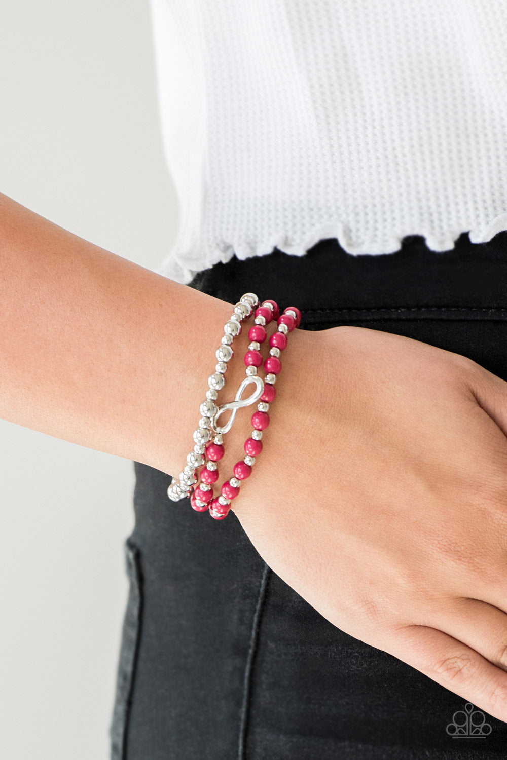 Immeasurably Infinite Pink Silver Bead Infinity Bracelet - Princess Glam Shop