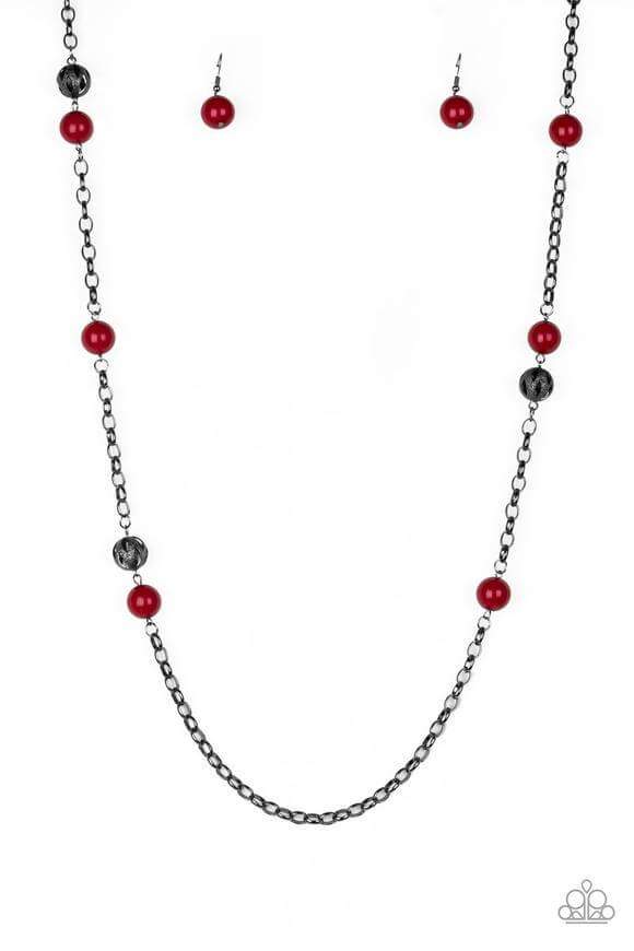 Fashion Fad - Red Ornate Gunmetal Necklace Set - Princess Glam Shop