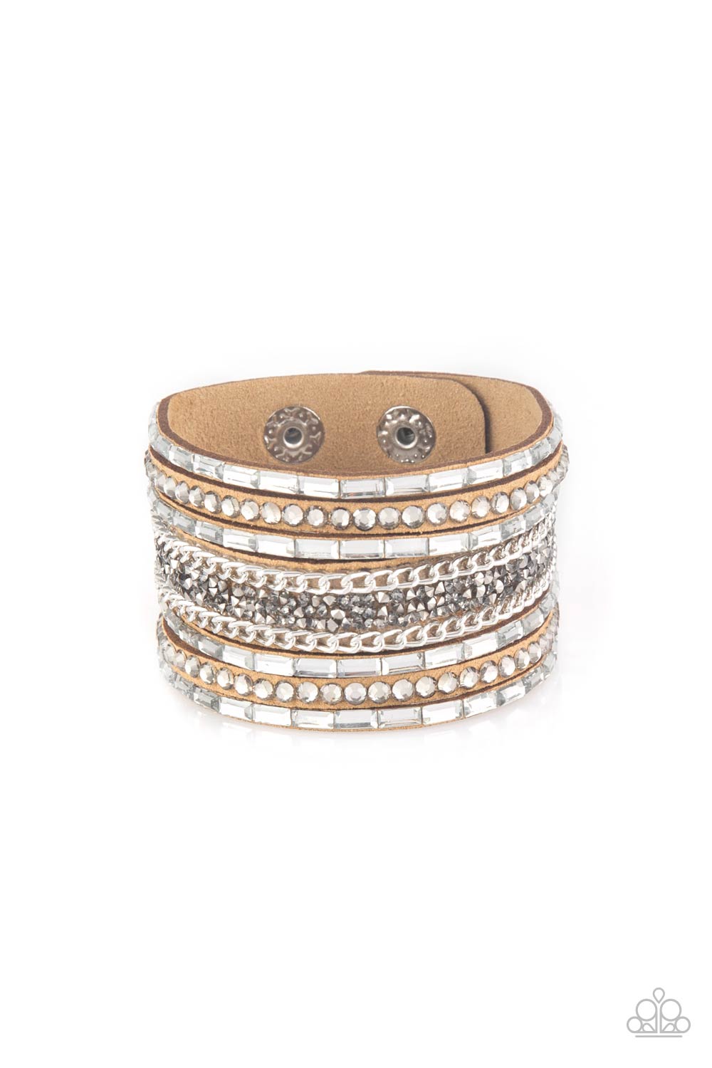 Rhinestone Rumble - Brown Snap Wrap Bracelet - Princess Glam Shop