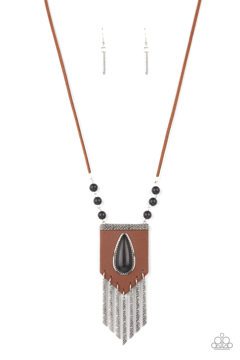 Enchantingly Tribal - Black Stone & Brown Leather Necklace Set - Princess Glam Shop