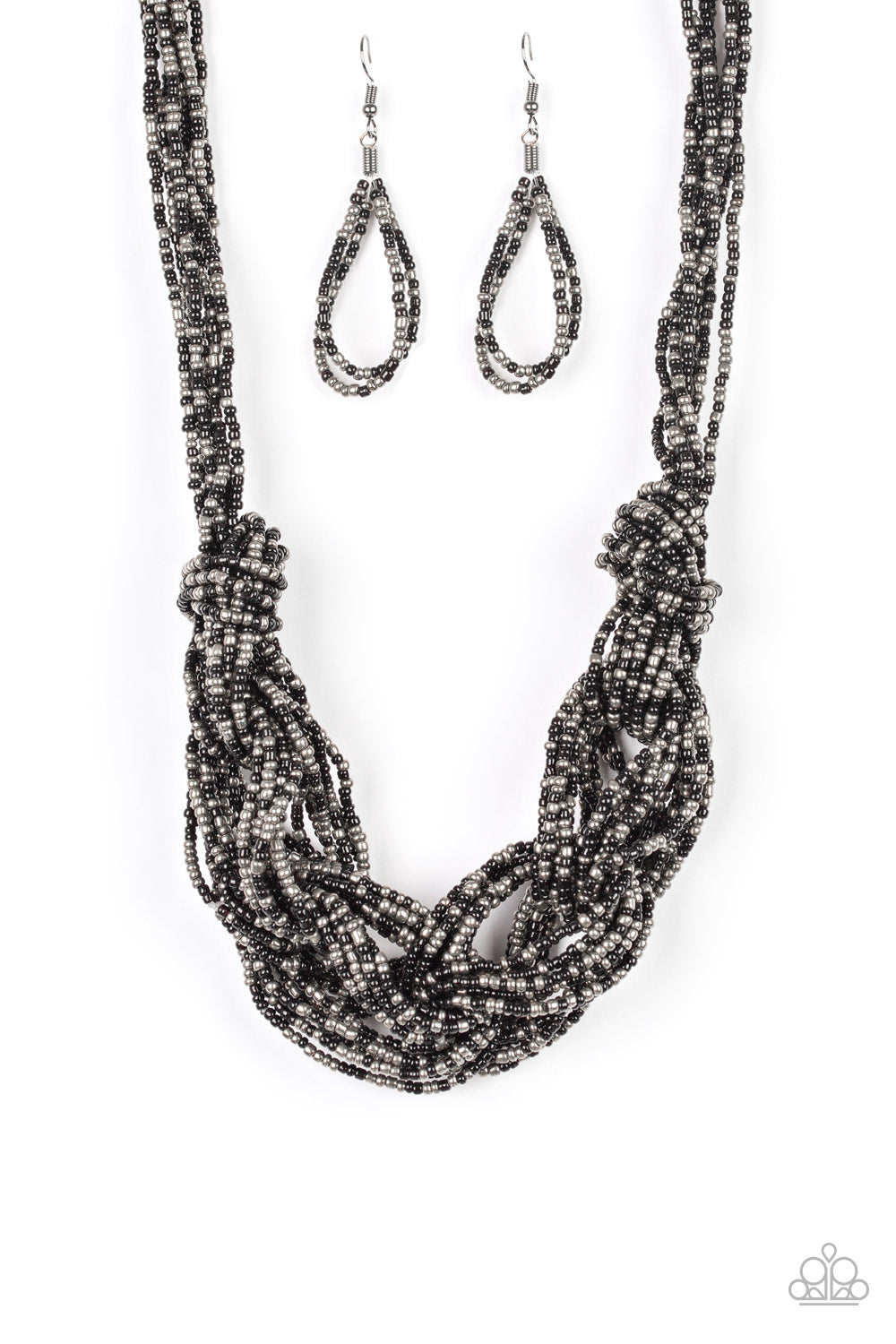 Paparazzi City Catwalk Black Braided Seed bead Necklace Set - Princess Glam Shop