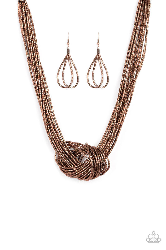 Knotted Knockout - Copper Seed bead Necklace Set - Princess Glam Shop