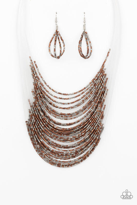 Catwalk Queen - Multi Silver & Cooper Seed Bead Necklace Set - Princess Glam Shop