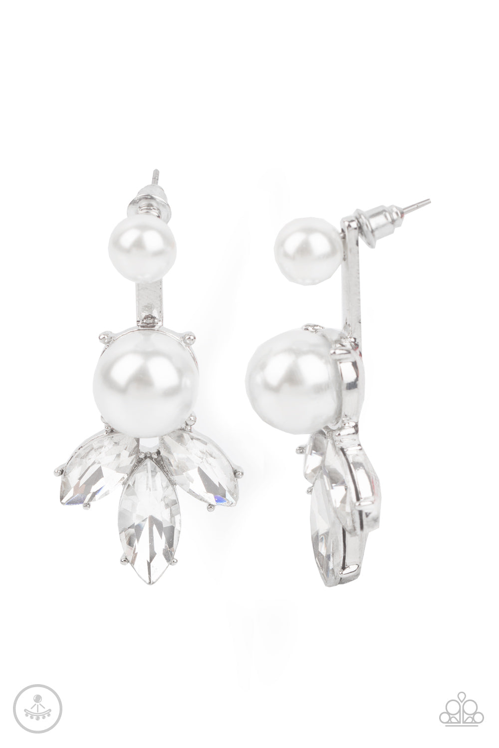 Extra Elite - White Pearl Double Back Earrings - Princess Glam Shop