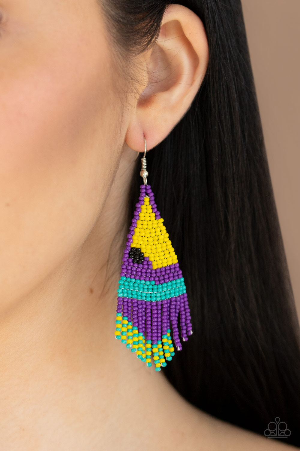 Brightly Beaded - Purple Yellow Green & Black Seed Bead Earrings - Princess Glam Shop