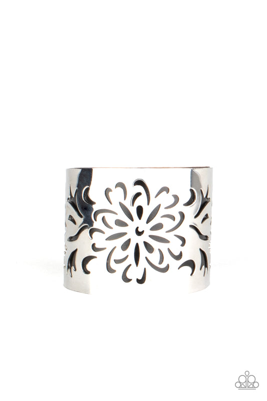 Get Your Bloom On - Black & Silver Cuff Bracelet - Princess Glam Shop