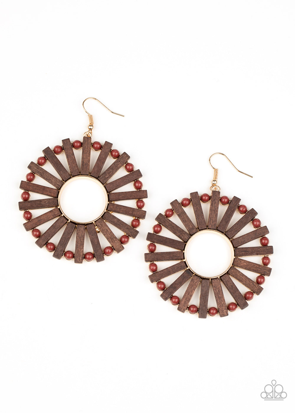 Solar Flare - Gold & Brown Wood Earrings - Princess Glam Shop