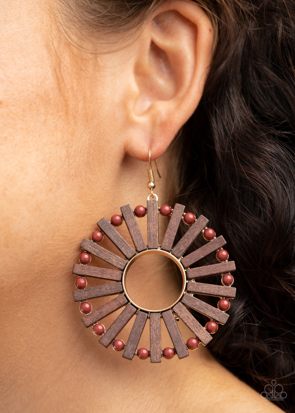 Solar Flare - Gold & Brown Wood Earrings - Princess Glam Shop