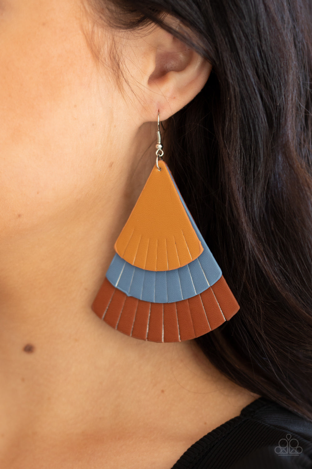 Huge Fanatic - Multi Brown & Blue Leather Earrings - Princess Glam Shop