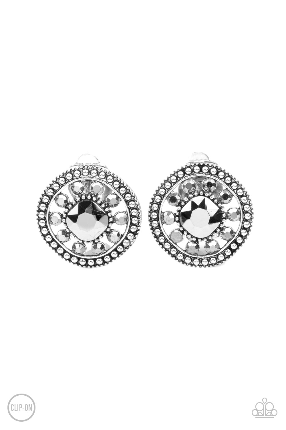 Dazzling Definition - Silver Clip-On Earrings - Princess Glam Shop