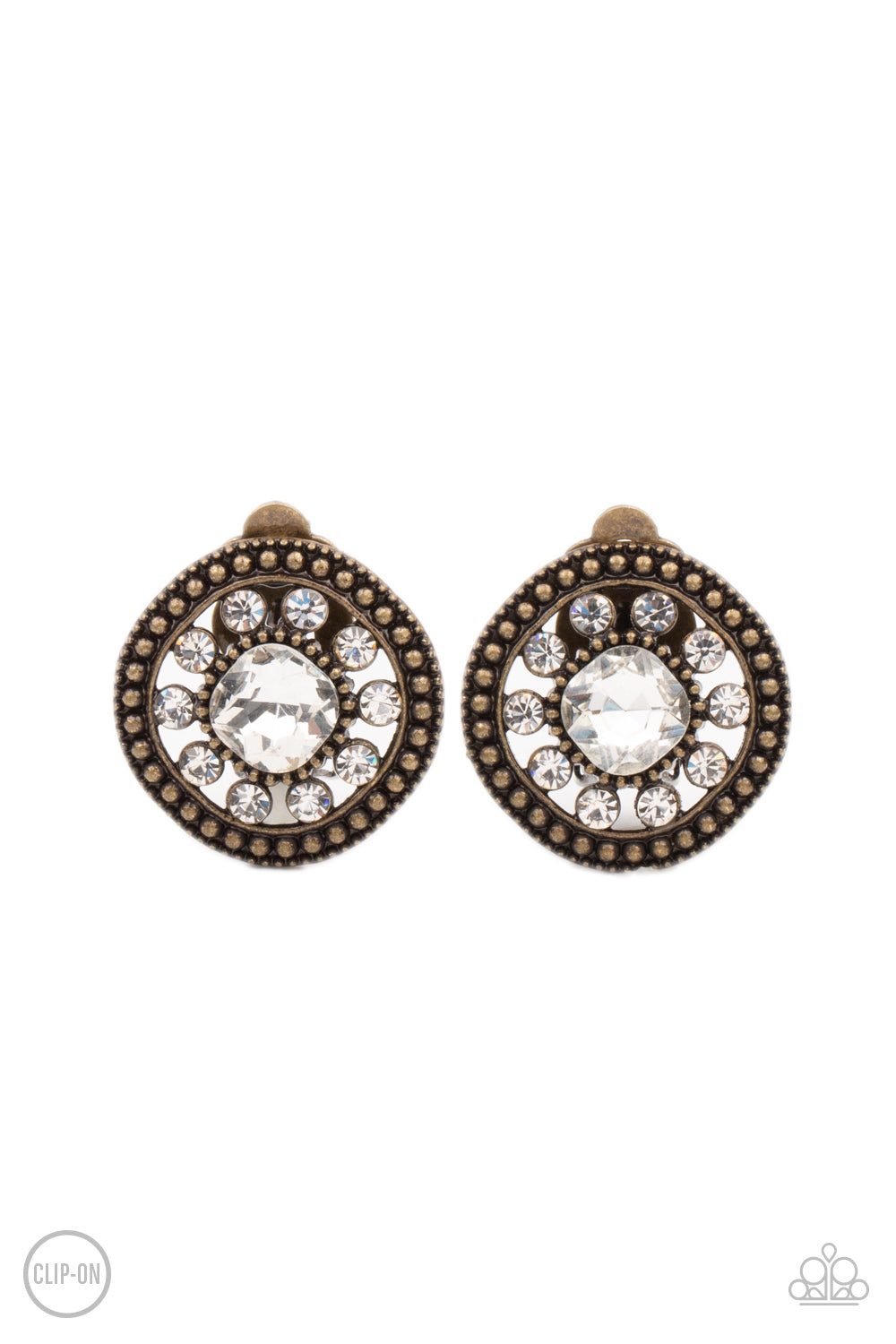 Dazzling Definition - Brass Clip-On Earrings - Princess Glam Shop