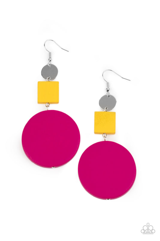 Modern Materials - Multi Pink & Yellow Wood Earrings - Princess Glam Shop