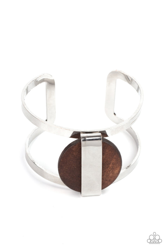 Organic Fusion - Brown Wood Silver Cuff Bracelet - Princess Glam Shop