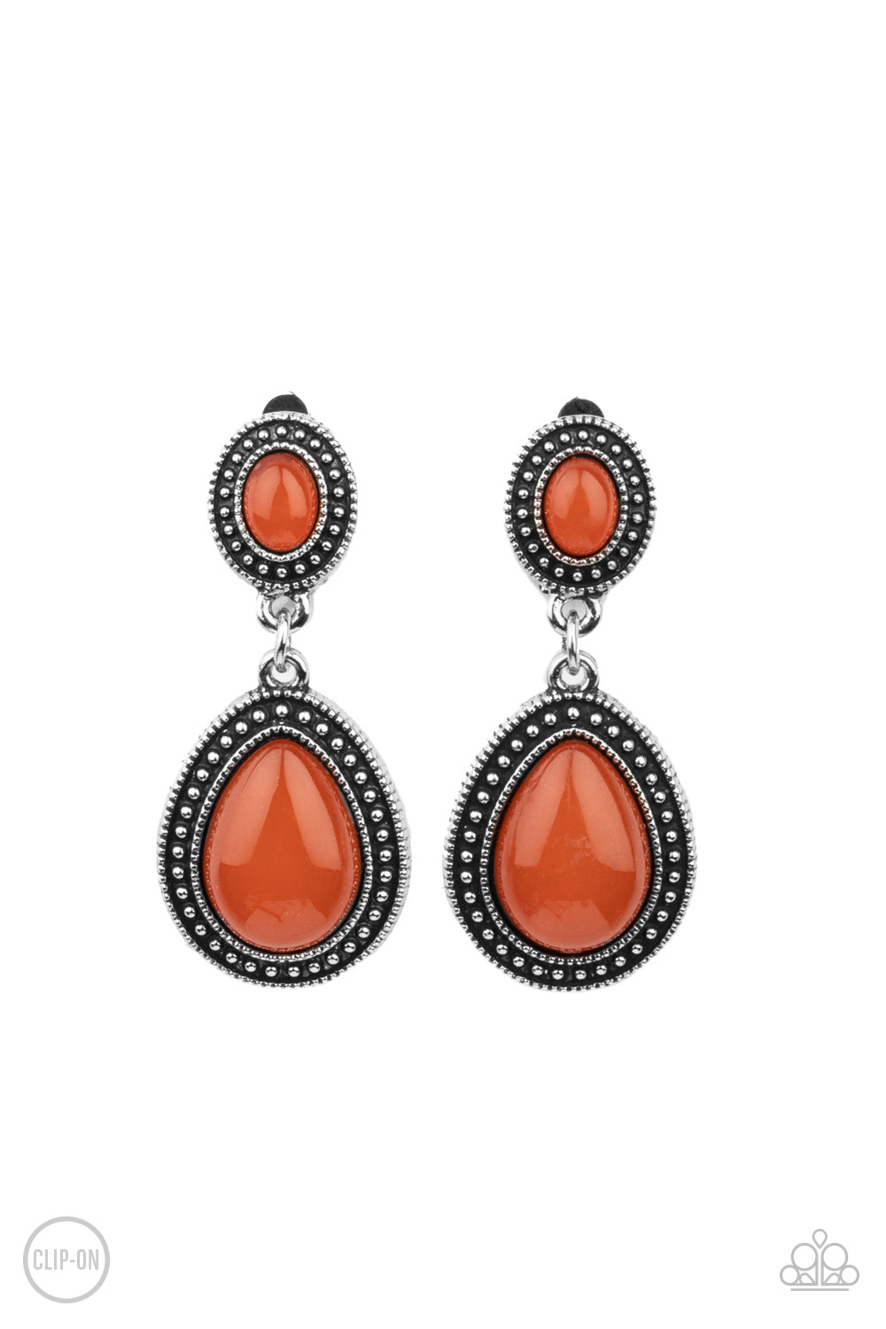 Carefree Clairvoyance - Orange Stone Clip-On Earrings - Princess Glam Shop