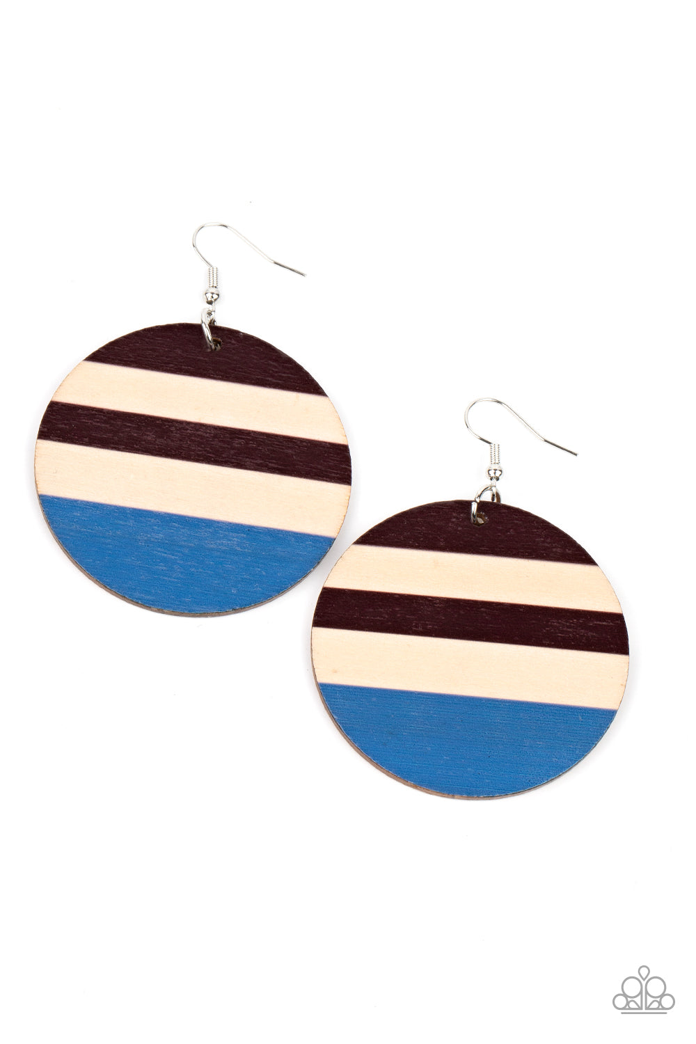 Yacht Party - Blue Brown & Tan Wood Earrings - Princess Glam Shop