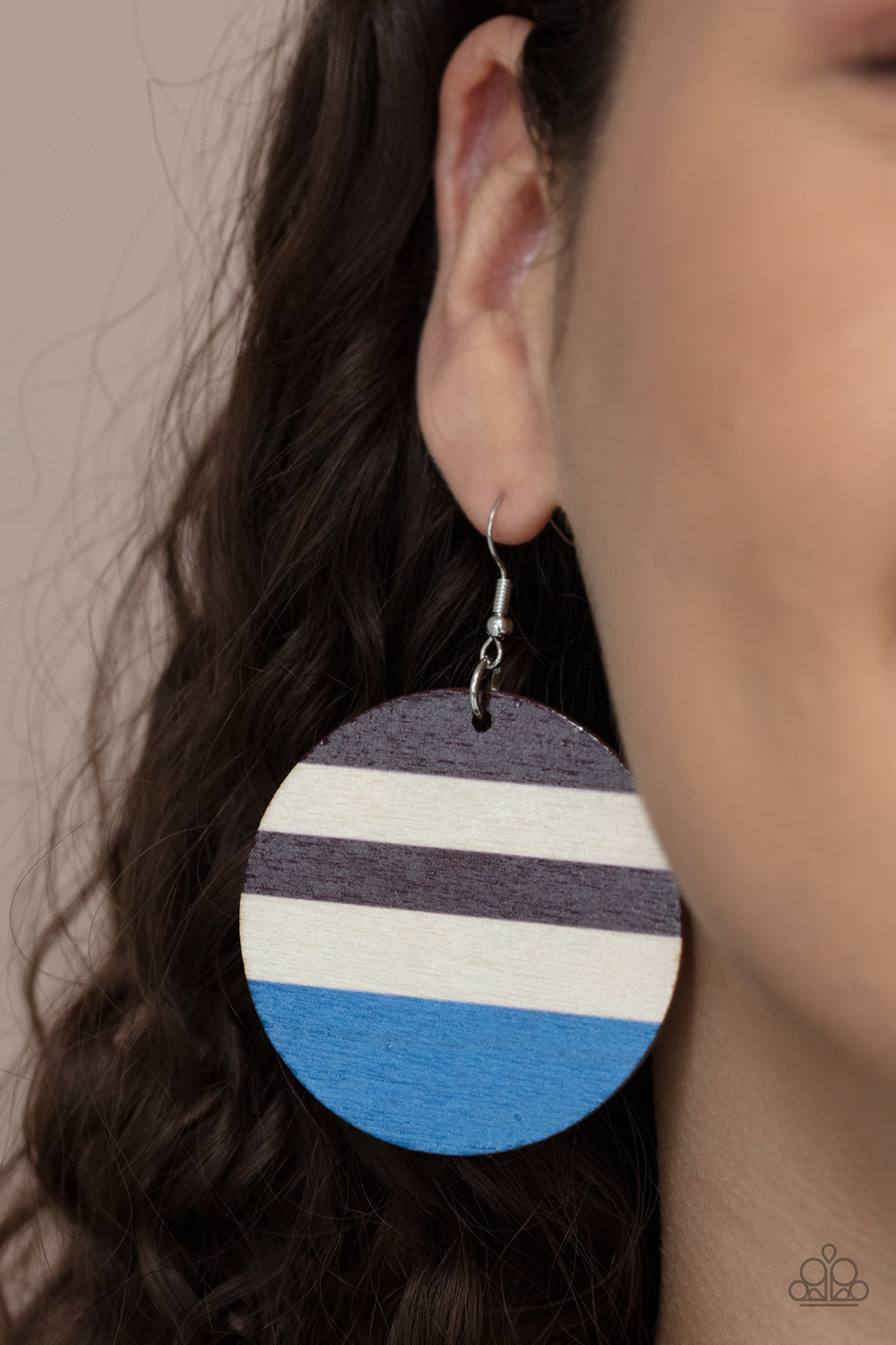 Yacht Party - Blue Brown & Tan Wood Earrings - Princess Glam Shop