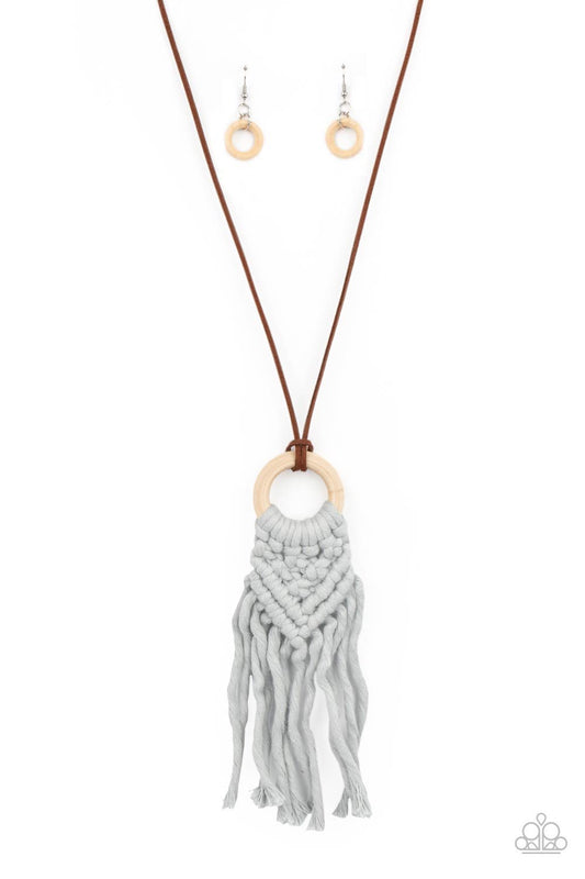 Crafty Couture - Silver Macramé & Brown Wood Necklace Set - Princess Glam Shop