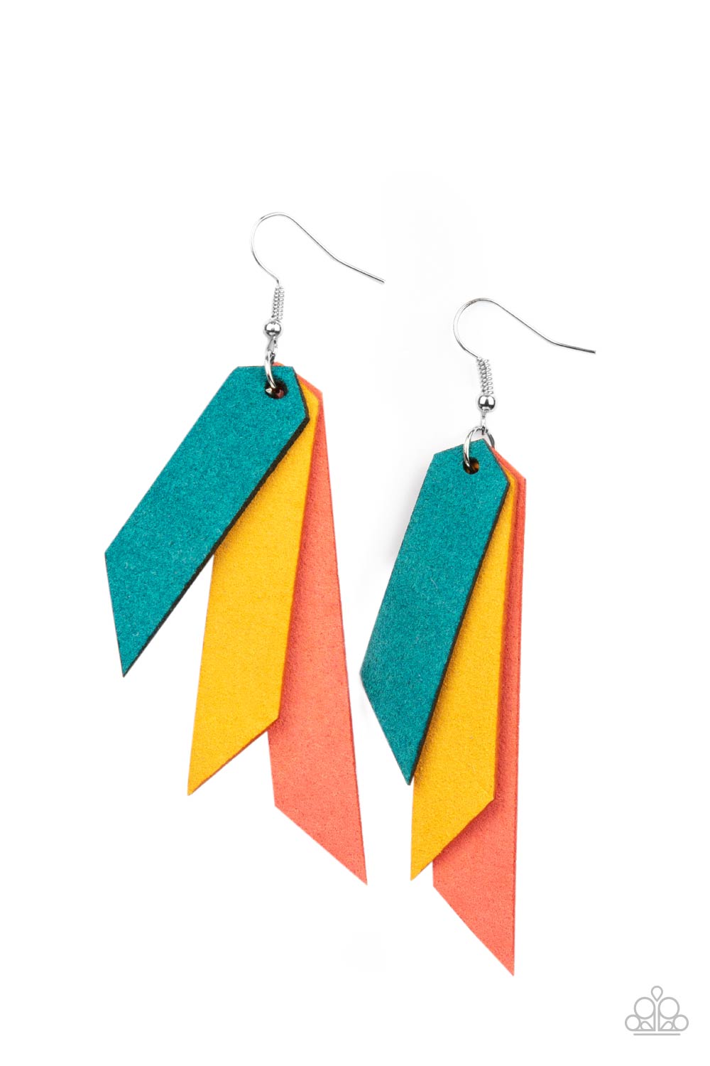 Suede Shade - Mult Blue, Coral Orange & Yellow Earrings - Princess Glam Shop
