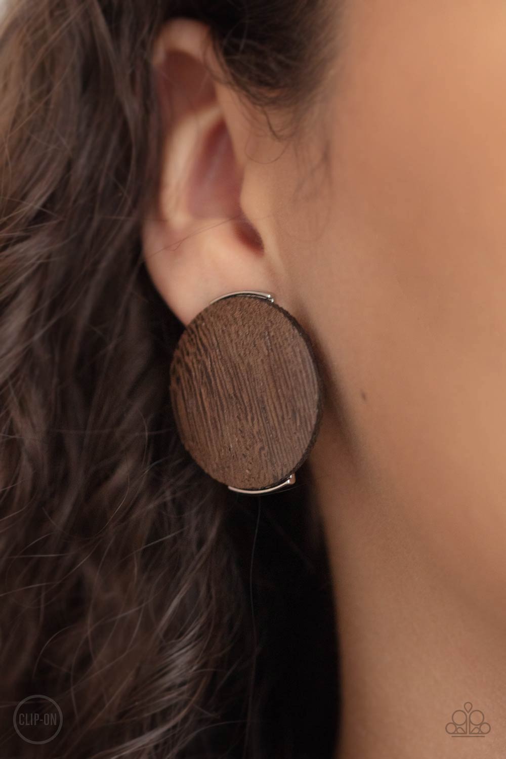 WOODWORK It - Brown Clip-On Earrings - Princess Glam Shop