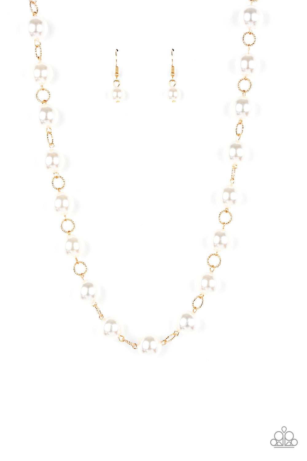 Ensconced in Elegance - Gold & White Pearl Necklace Set - Princess Glam Shop