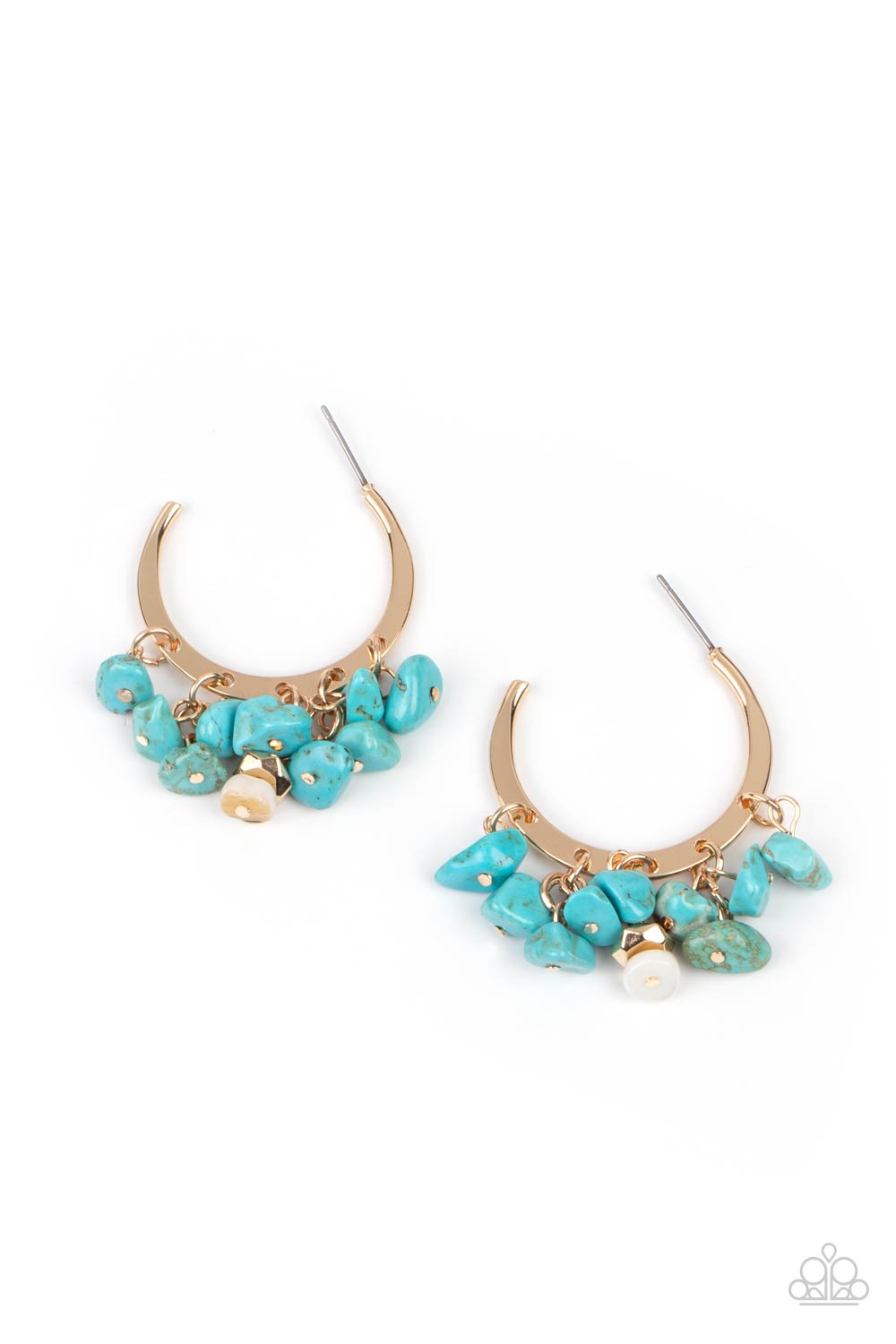 Gorgeously Grounding - Gold, Blue & White Stone Hoop Earrings - Princess Glam Shop
