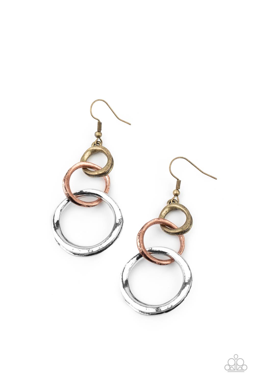 Harmoniously Handcrafted - Multi Brass, Copper & Silver Earrings - Princess Glam Shop